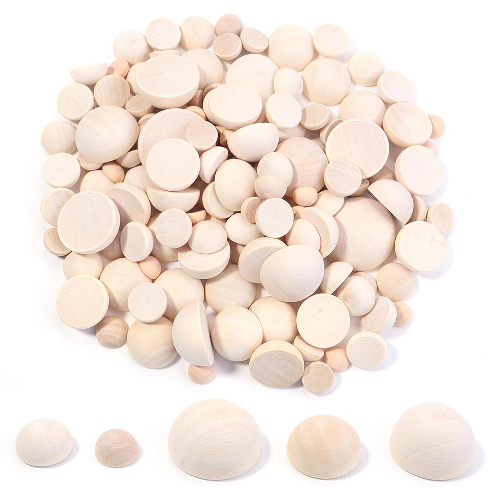 5-50pcs Natural Half Round Wooden Beads 10-50mm Half Unfinished Wood Balls Split Wood Beads For DIY Crafts Toy Home Decoration