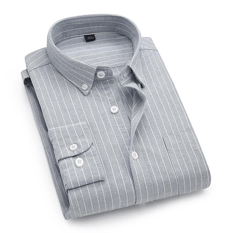Quality New Style Oxford Cotton Shirt Men's Long-sleeved Pure Vertical Striped Trendy Casual Handsome Men Shirts