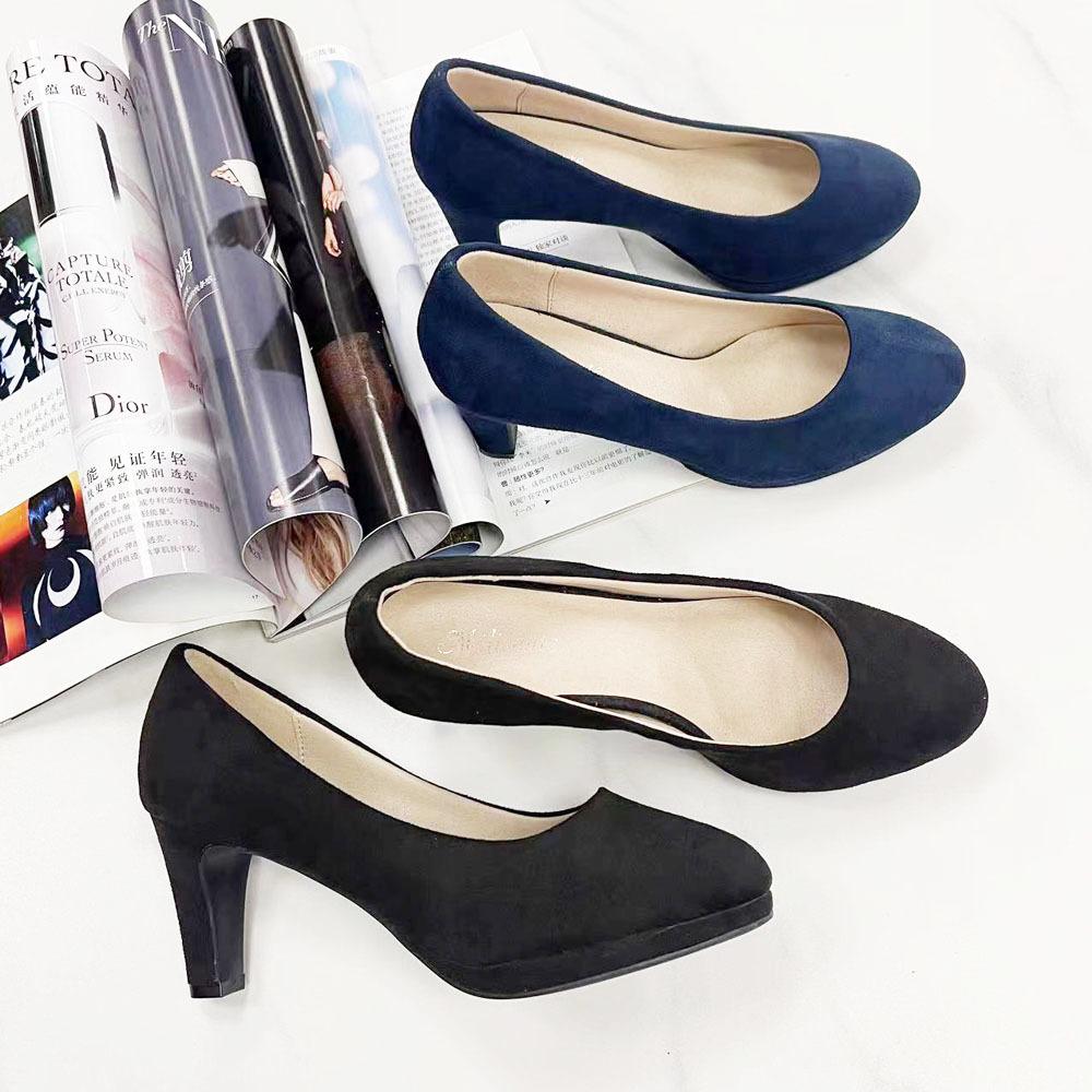 A Simple Matte Velvet Light-Mouth Spring And Autumn Shoes, Single Shoes, Waterproof Table, Fine High Heels, Professional Women'S Shoes, Black.