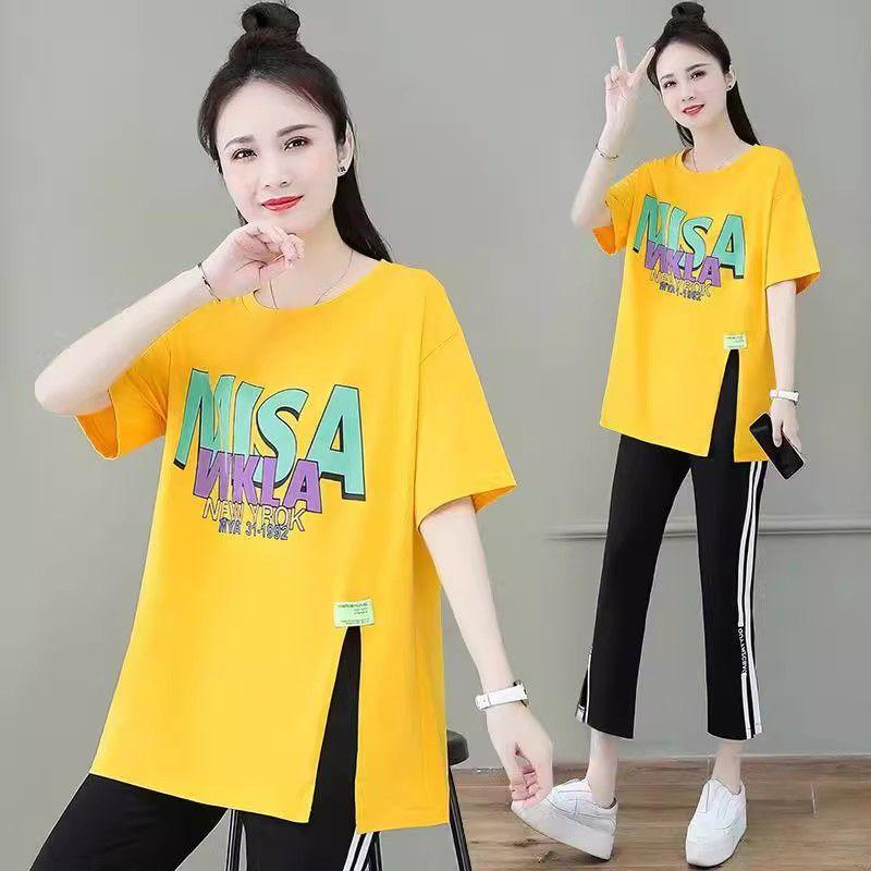 

Женский повседневный свободный спортивный костюм большого размера в корейском стиле с разрезами Yellow M code [within 47.50kg recommended]]