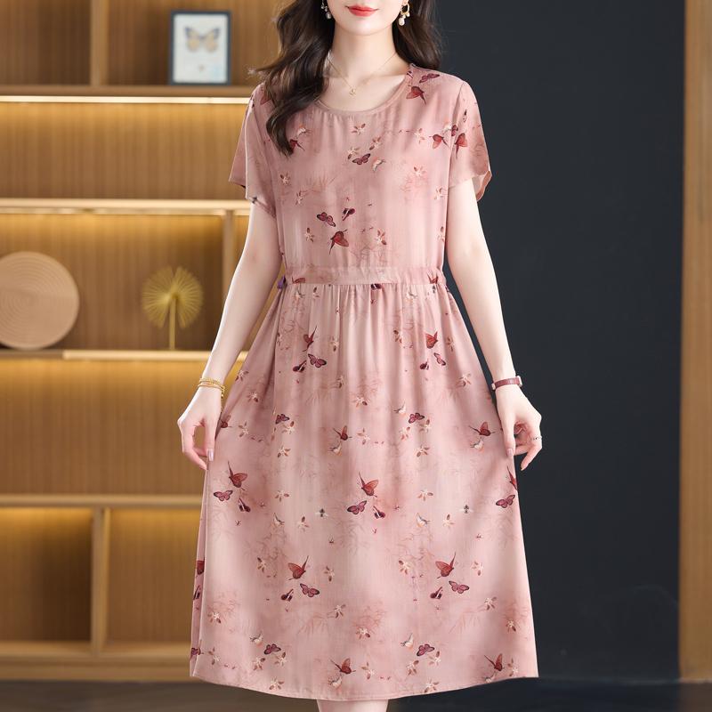 Summer Women's Elegant Dresses Plus Size Short Sleeve Casual Long Dress Vintage Clothes
