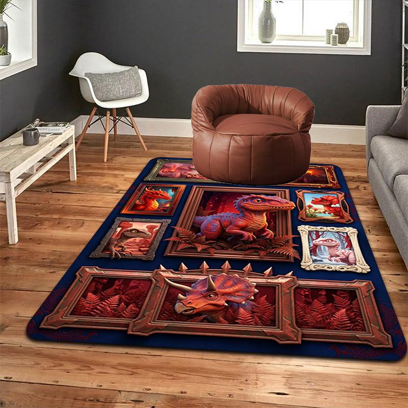 Dinosaur Portraits Pattern Rug Floor Mat for Living Room or Bedroom Soft and Comfortable Carpet a Gift for Birthday and Holiday.