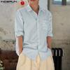 INCERUN Oversized Men Lapel Neck Long Sleeve Striped Casual Buttons Up Shirts