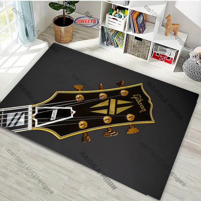 17Stili Tappeto con Stampa Pattern Chitarra G-Gibs0n per Soggiorni Camera da Letto, Divano, Lavabile in Lavatrice Tappetino Regali per Amanti della Musica