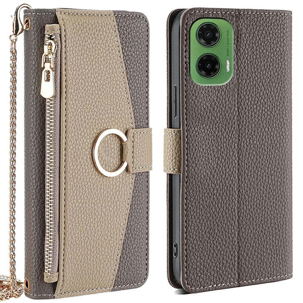 For Motorola Moto G35 5G Case Mirror Wallet Leather Phone Cover with Chain Shoulder Strap