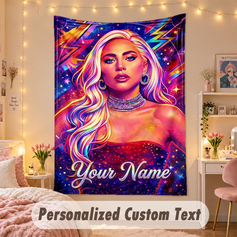 Custom Personalized Tapestry,Lady Gaga Print Custom Name Text Wall Art Hanging for Bedroom