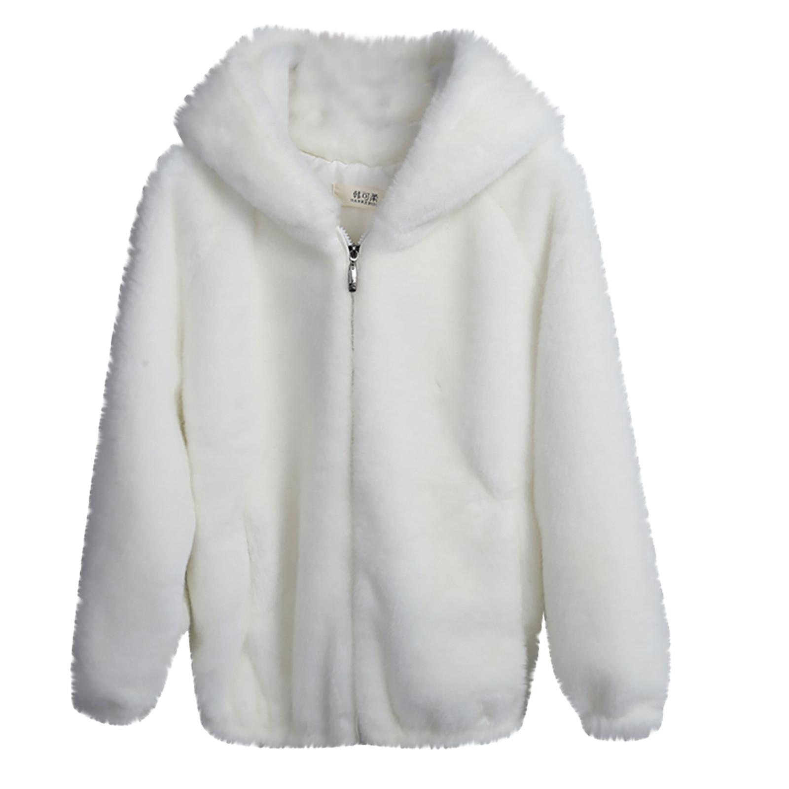 

Женский модный однотонный теплый свободный плюшевый утолщенный кардиган с капюшоном, свитер с длинным рукавом, плюшевое пальто XL белый