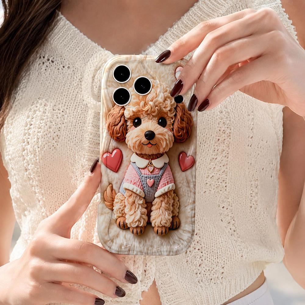 Fluffy Teddy Pink Gloss Heart Phone Case For iPhone 17 16 15 14 13 12 11 Pro Max Plus Wavy Edge Cover