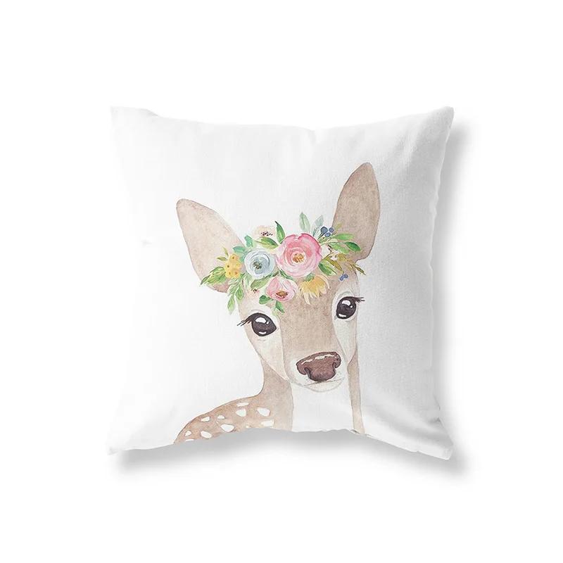 Cute Rabbit Giraffe Animals Children Room Decor Polyester  Cushion Cover Sofa Pillow  Home Decoration Throw Pillowcase