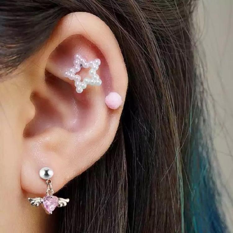 Angel Wing Heart Shape Earrings Stainless Steel Body Jewelry Ear Studs For Casual Or Formal Occasions
