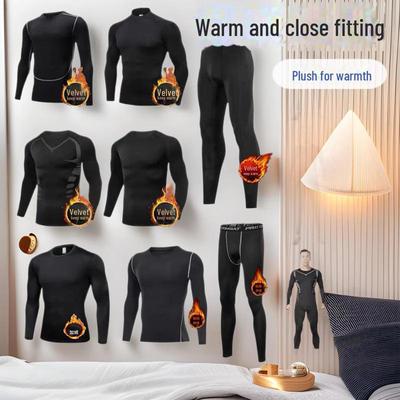 Men's Thermal Long-Sleeve Underwear and Bottoms Set, Plus Velvet, Autumn/Winter Wear