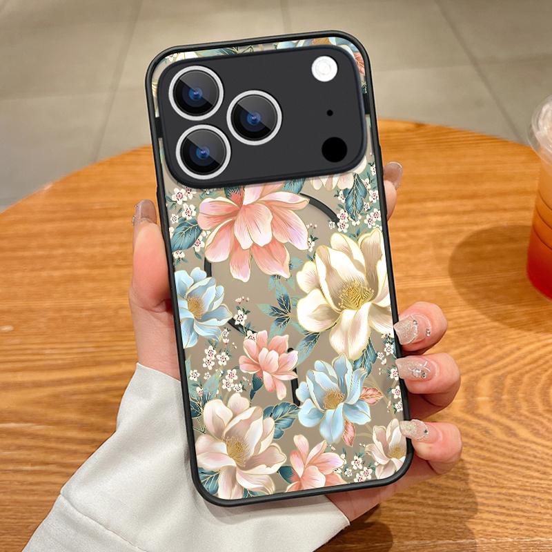Translucent Matte Magnetic Case For iPhone 17 16 15 Pro 14 13 Pro Max 16e 17e For Magsafe Sunflower Pattern Hard PC Back Cover