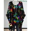 Chic Women T-Shirts Oversized Simple Vintage Floral Print Irregular Hem Round Neck T-Shirt