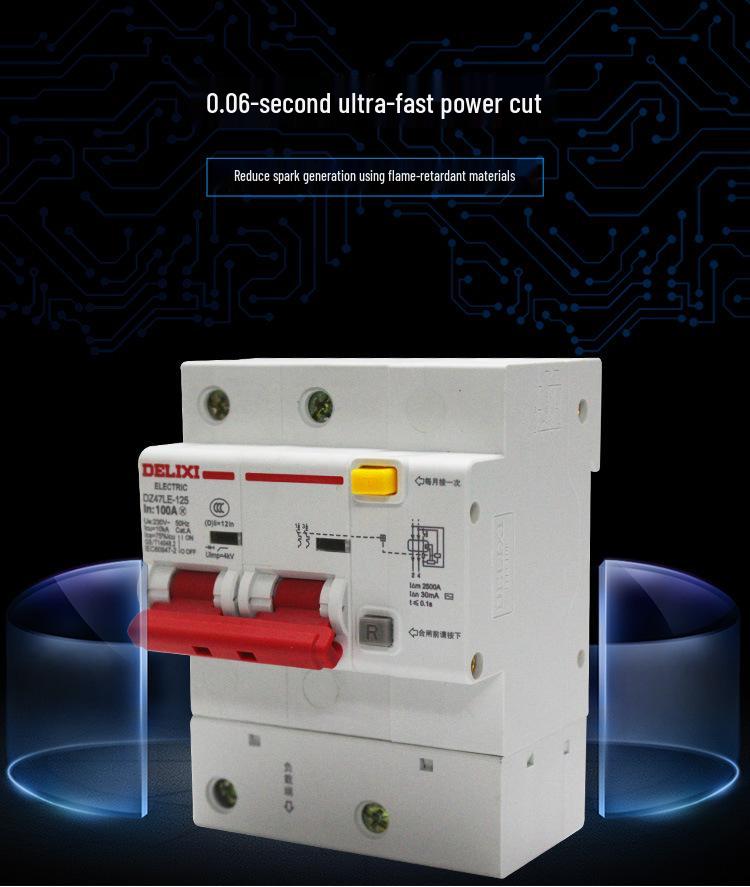 Delixi DZ47LE-125 2P Circuit Breaker with Leakage Protection for High Power Household Use