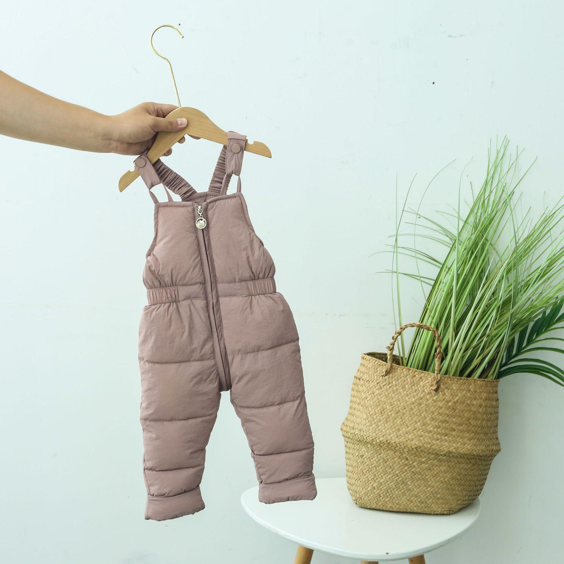 

2026 Korean Style Baby Overalls: Autumn/Winter Down Cotton Pants for Kids 120cm розовый