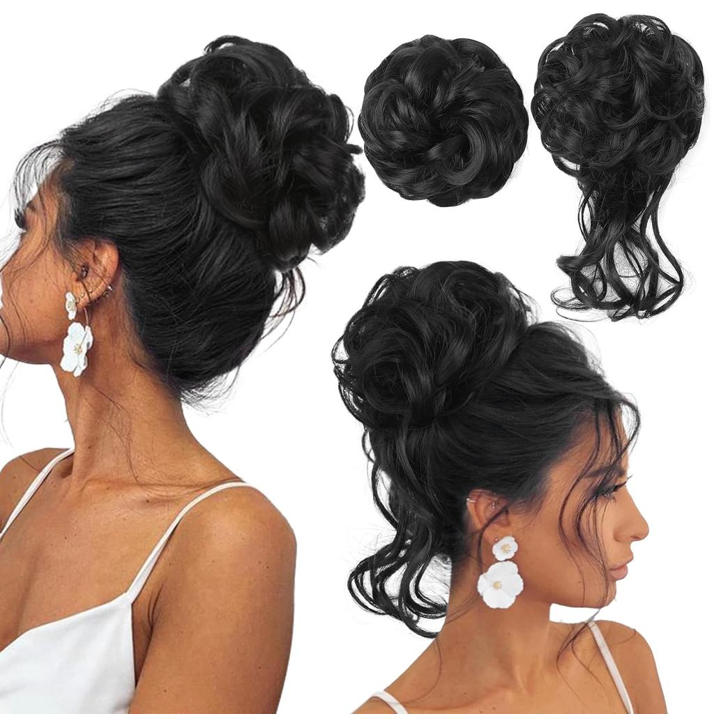 MISS WIG Synthetisch, 2 Stile, klassisch, zerzaust, Hochsteckfrisur, elastisch, unordentlicher Dutt, Haargummis, gefälschter Haarknoten, Donut, Pferdeschwanz, Haarknoten, Zubehör für Frauen