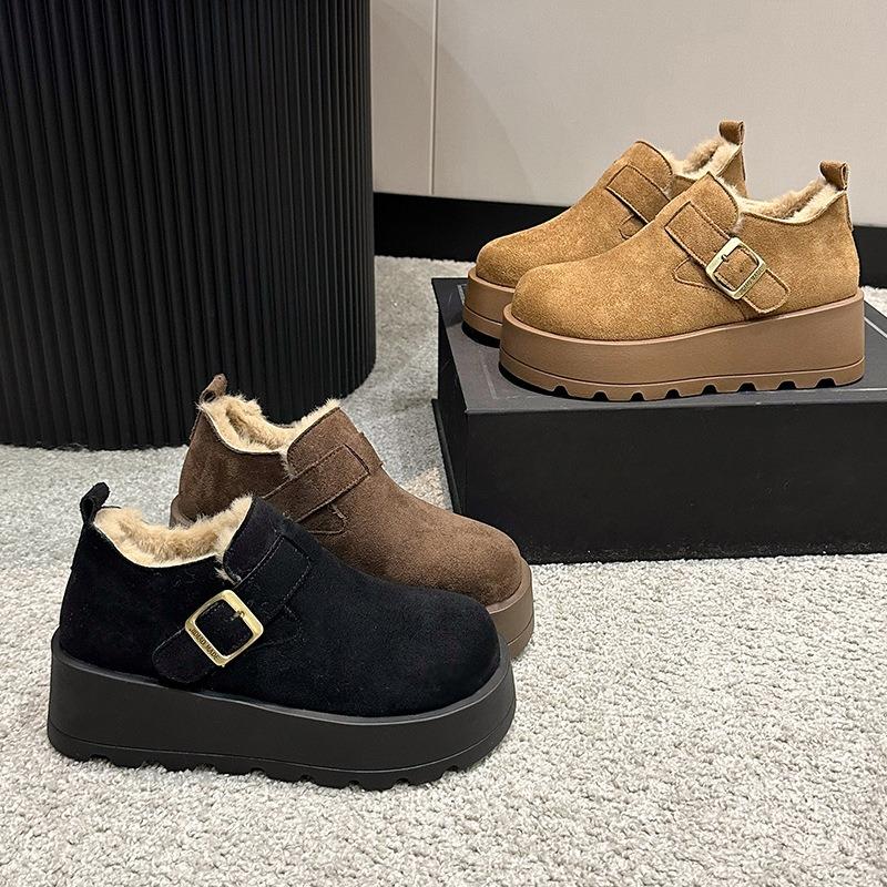 Leather muffin thick-soled heightened women's autumn and winter new snow boots plush cotton shoes