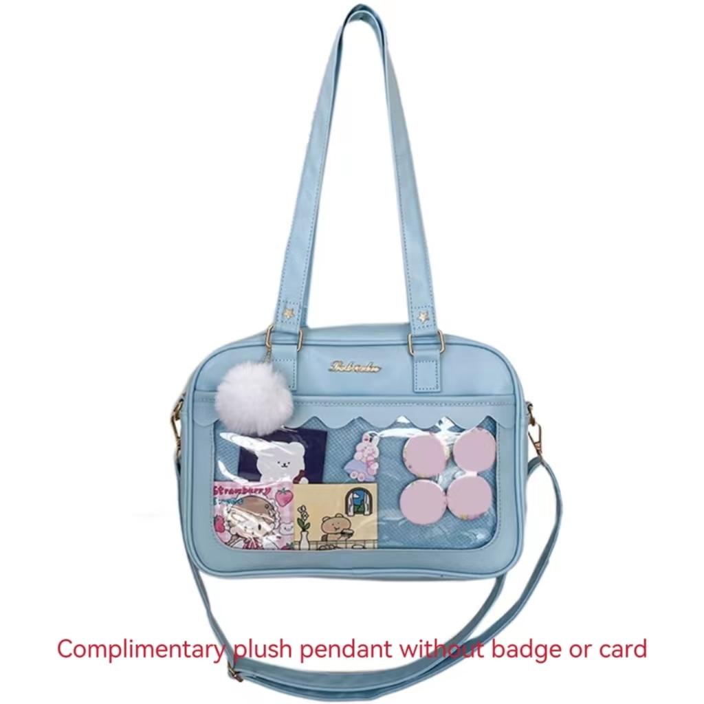 

Women s Japanese Style Kawaii Shoulder Bag New Ita Bag Transparent JK Tote Handbag Student Preppy Luxury Messenger Crossbody Bag светло-синий