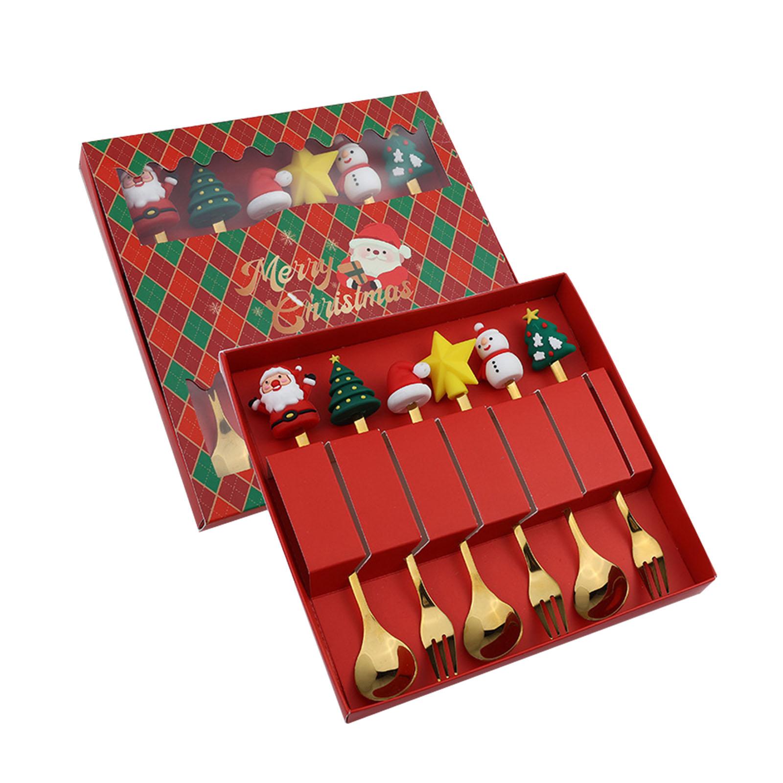

6Pcs Christmas Spoon Fork Set Multi-Purpose Stainless Steel Tea Spoon Wear Resist Xmas Coffee Stirring Spoon Gift for Friends