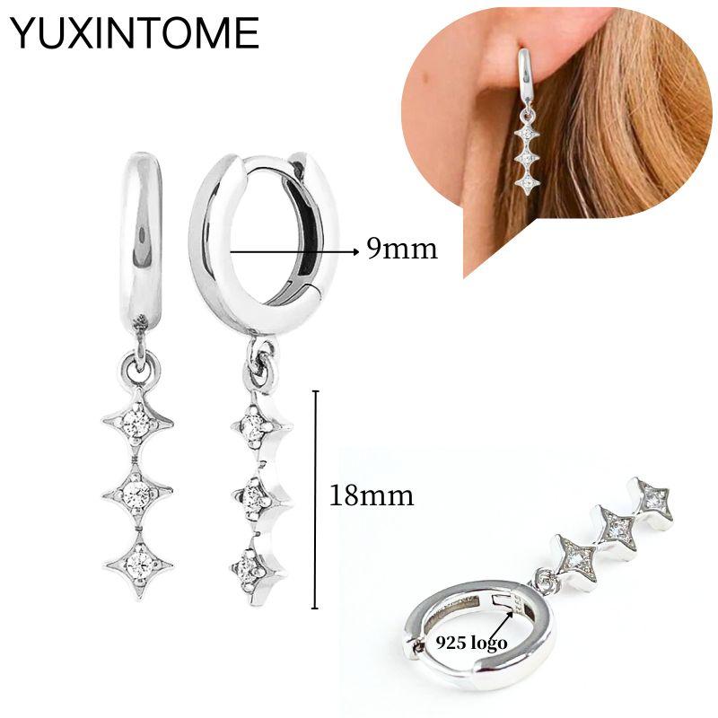 925 Sterling Silver Ear Needle Fashion Hoop Earrings White Crystal Luxury Women's Silver Earrings Wedding Women's Jewelry Gift
