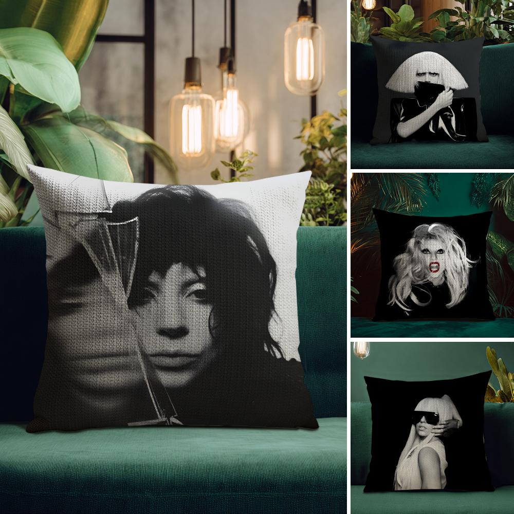 LLady GagaA Singer Cushion Cover Natural Linen Pillow Case DoubleSided Print Decorative Sofa Pillowcase Home Decor Gift