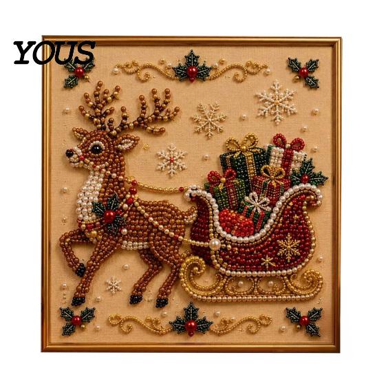 Creative Christmas Gifts for Adults Faux Pearl Art Kit, 20x20cm Xmas Painting DIY Wall Decor Making Kit Sparkling 3D Diamond Craft Adults, Festive