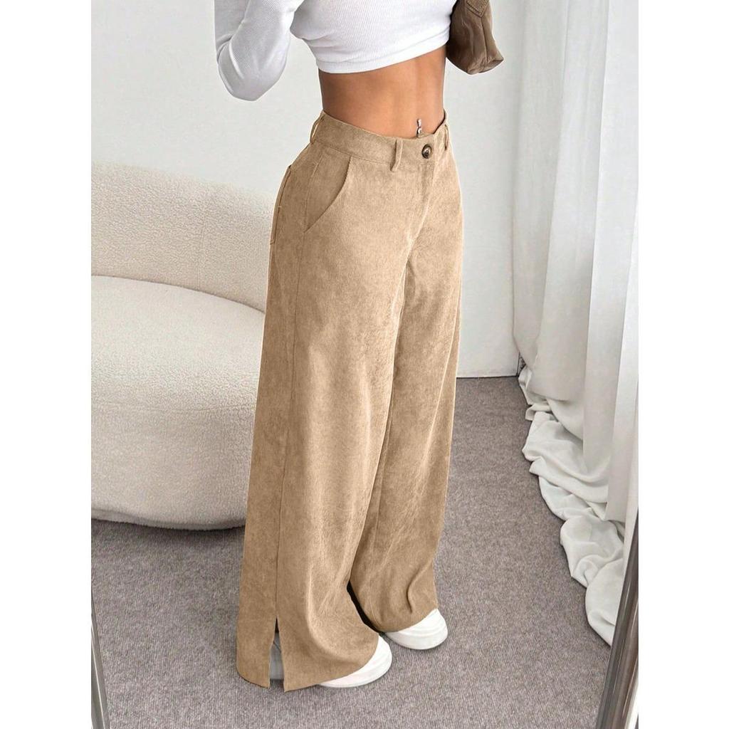 Spring and Autumn Women's Clothing, Retro Style, Straight Leg Wide Leg Pants, High Waisted Pants, Corduroy Pants, Versatile Casual Pants