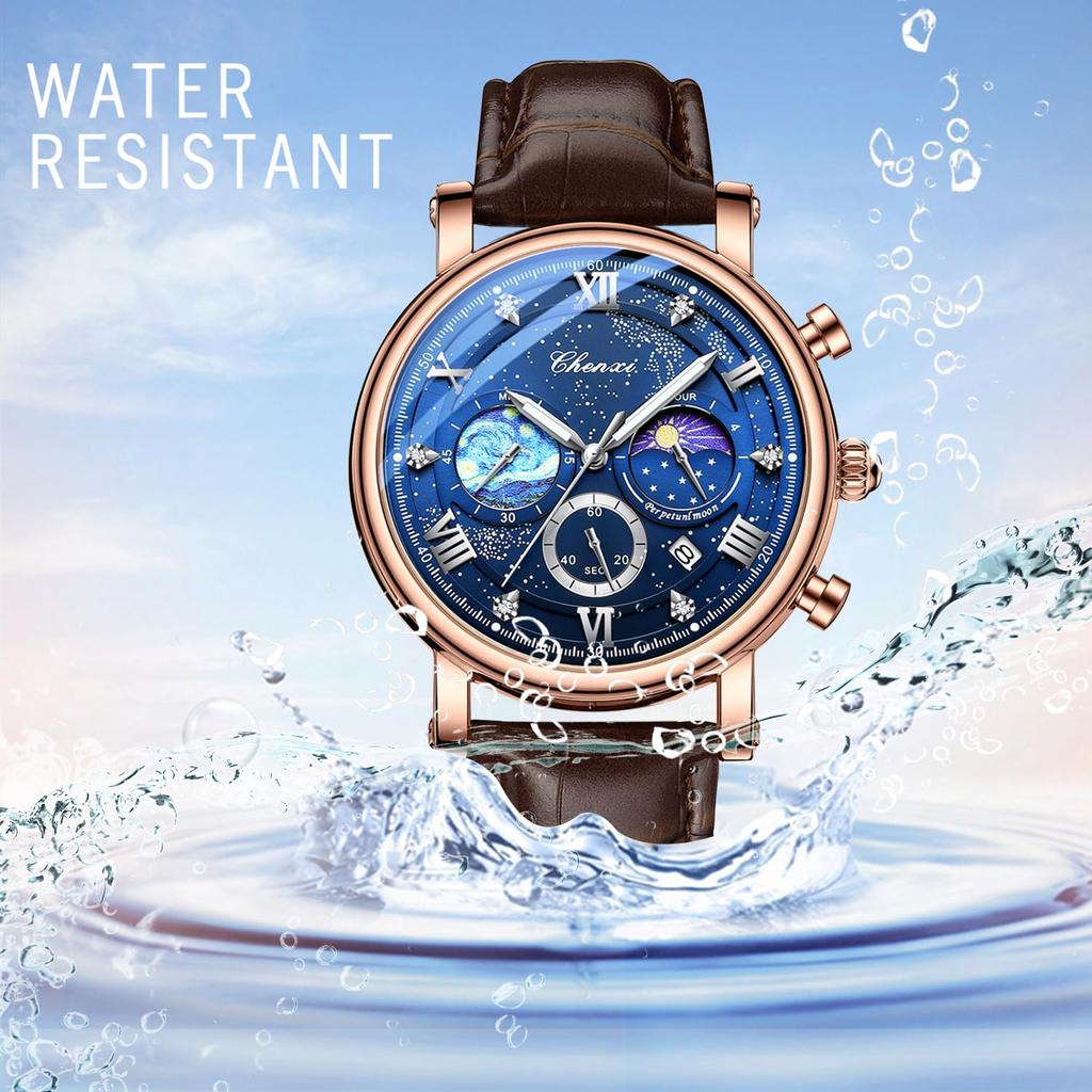 JEWELRYWE Men's Leather Belt Watch 3ATM Water Resistant Brown Roman Numerals Analog Luminous Calendar Quartz Fashion Gift