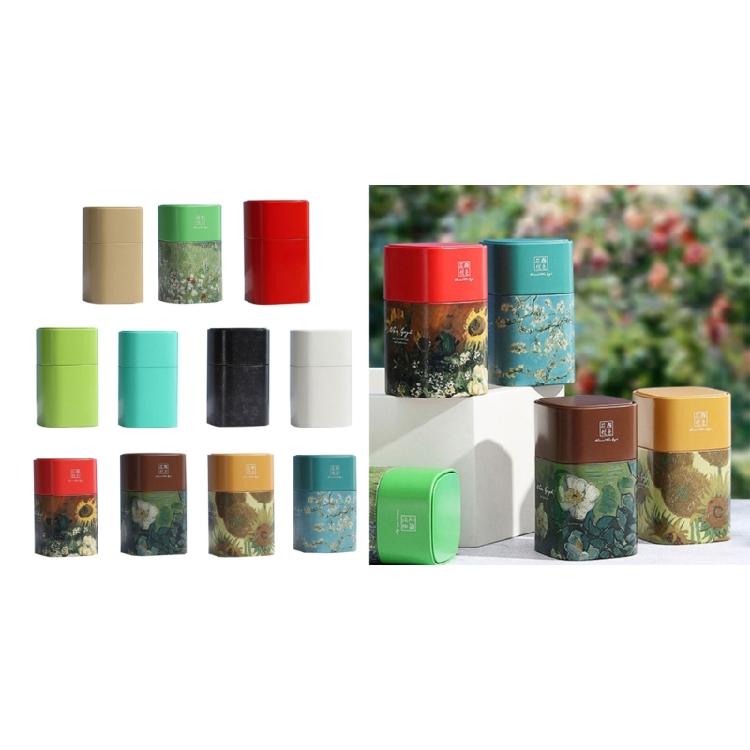 Loose Tea Storage Oil Painting Pattern Coffee Storage Container Tea Canister Can