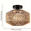 French Farmhouse Retro Chandelier – Handwoven Straw & Jute Shade with Wrought Iron Frame, Rustic Ceiling Lighting for Cafés