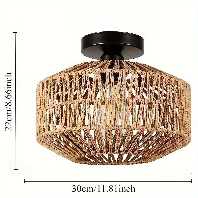 French Farmhouse Retro Chandelier – Handwoven Straw & Jute Shade with Wrought Iron Frame, Rustic Ceiling Lighting for Cafés
