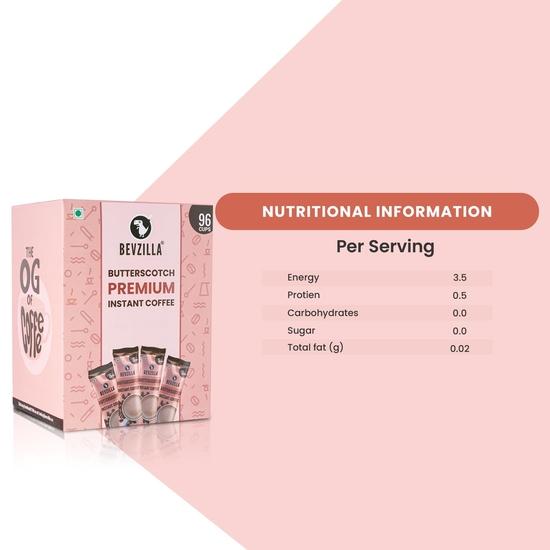 Bevzilla 96 Instant Coffee Powder Sachets (Butterscotch) - 192 Grams| Hot & Cold Coffee| Makes 96 Cups| Arabica Coffee