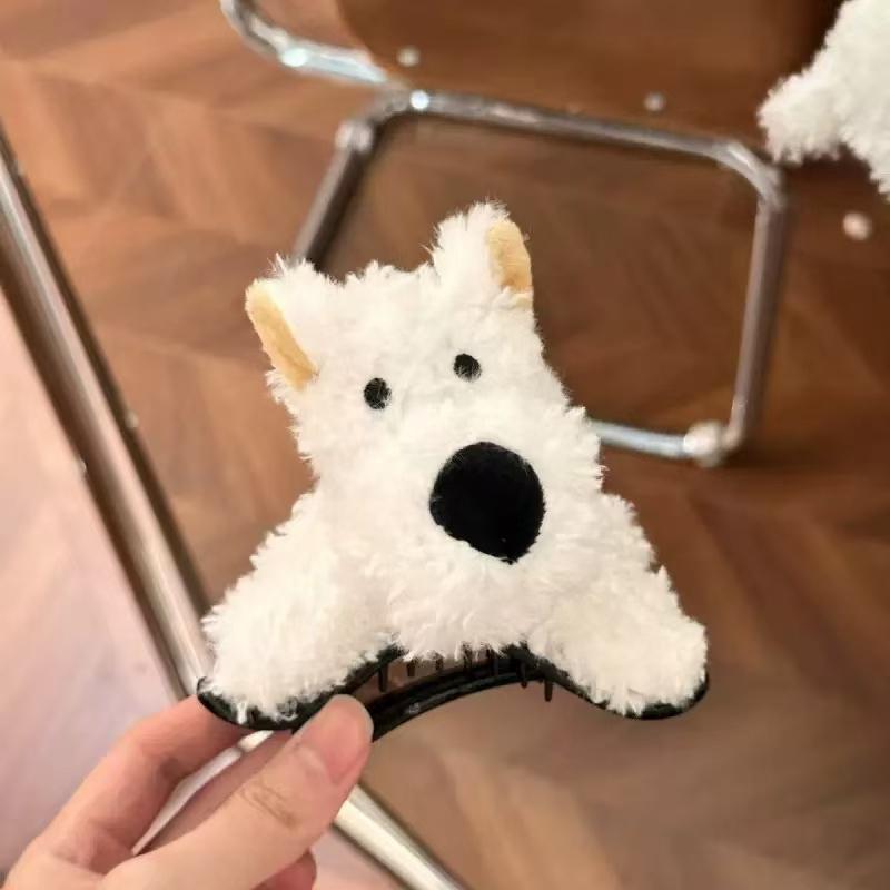Large white plush dog clip cartoon bangs, side clip trendy toy doll machine store, soft and cute doll