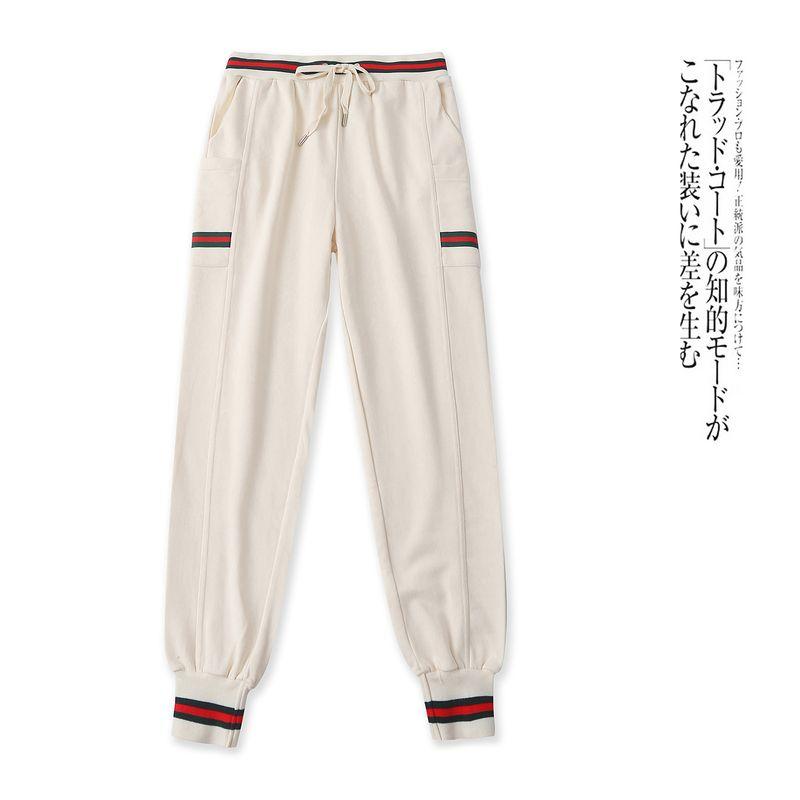 

Heavy Terry Contrast Color Casual Pants Men and Women Same Autumn New Foreign Trade Elastic High Waist Drawstring Top Trousers 32094 Beige B- 1-31-3 XL