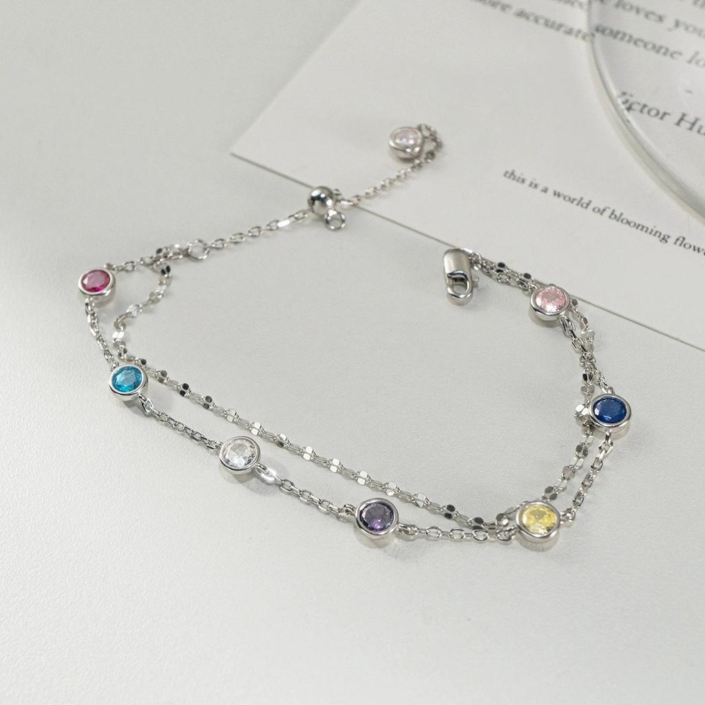 Fine Jewelry 925 Silver Luxury Double Chain Bracelet for Women 18K Gold Plated Sterling Silver Color Zircon Bracelet