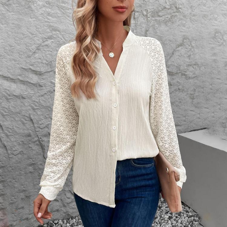 Casual V-Neck Long Sleeve Chiffon Blouse Top for Women Print Streetwear Tee Ladies
