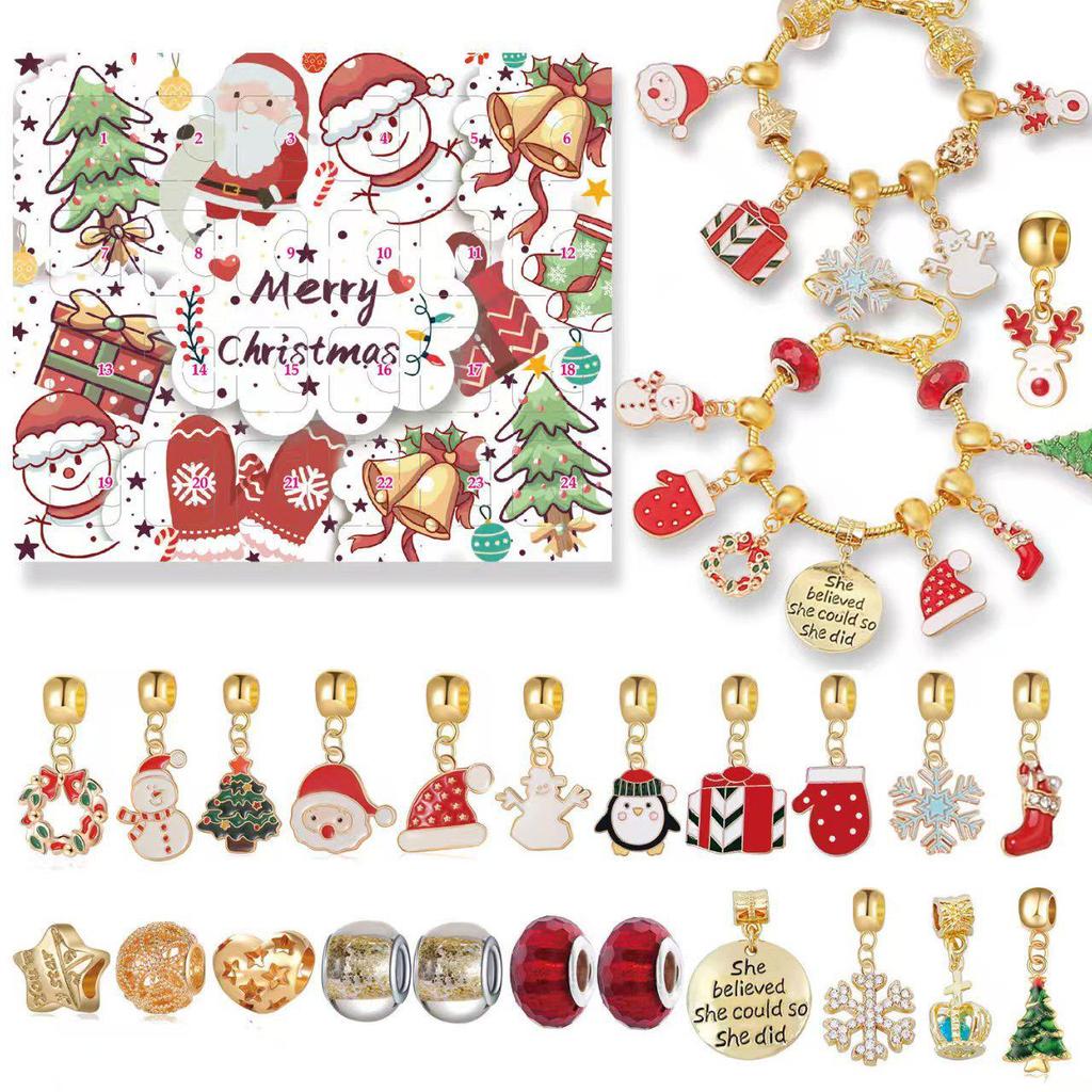 Children's DIY Beading Bracelet Set: 24-Grid Christmas Puzzle Blind Box Jewelry Kit