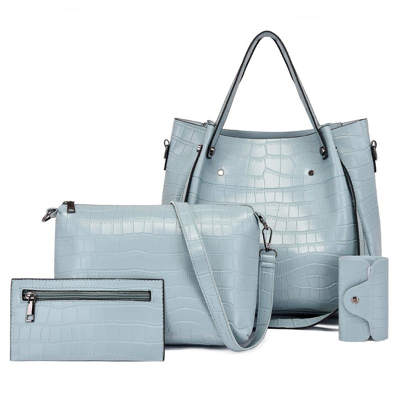 Women's Bag New Fashionable Crocodile Pattern Four-piece Set, Mother and Child Bag, Stone Pattern One Shoulder Portable Messenger Bag Fashionable