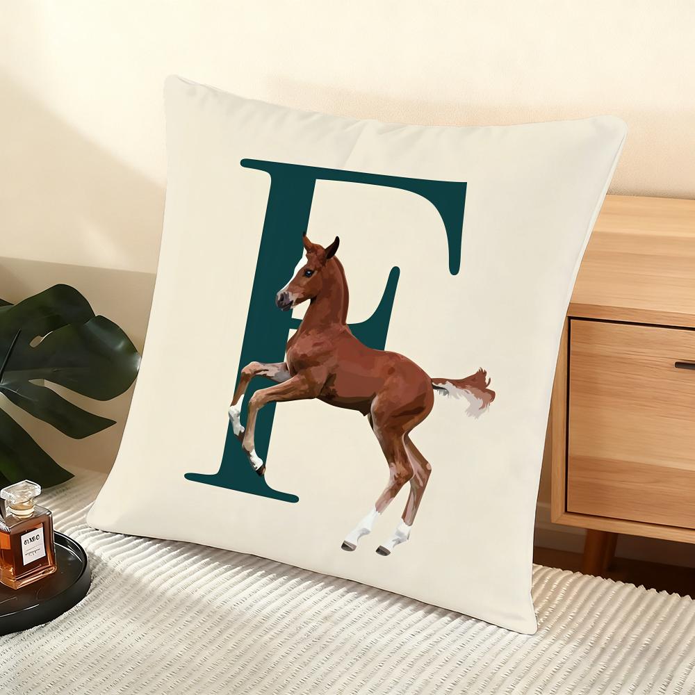 Letter Horse Cushion Cover Soft Short Plush Pillow Cover Smooth Cozy Texture Aesthetic Cushion Case Home Decor