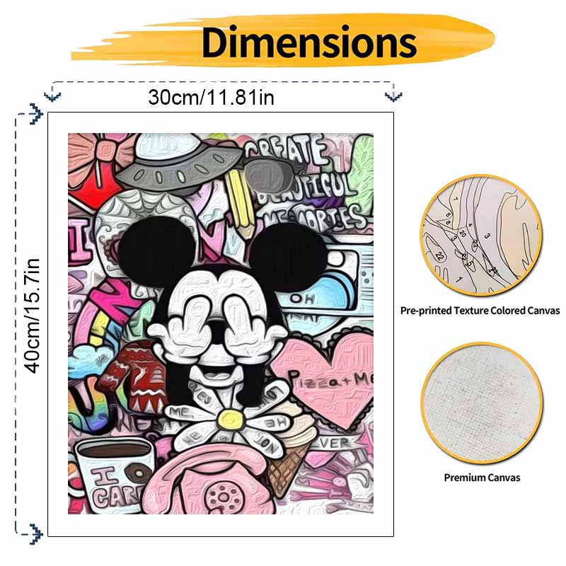 Disney graffiti Mickey oil paint by numbers painting kit handmade diy home decor gifts, aesthetic wall art canvas for living room office decor