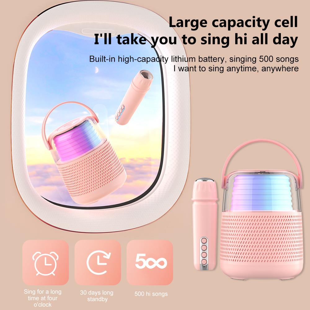 Barevná světla Domácí reproduktor Mini Karaoke Machine Dětský Přenosný Bluetooth reproduktor s bezdrátovým mikrofonem Rodinný reproduktor