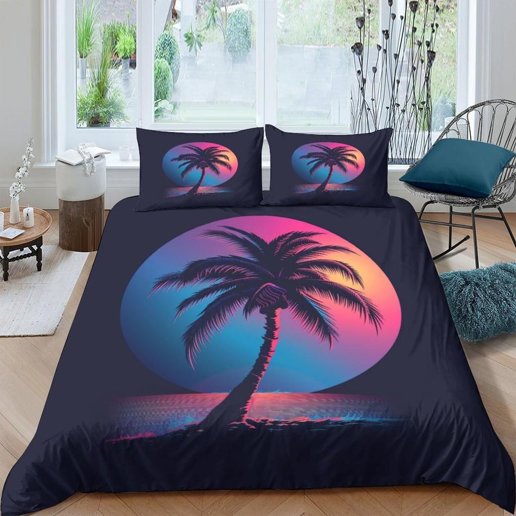 Comforter Palm Tree King Queen Full Twin Tropical Leaves Comforter Watercolor Style Bedding Set Polyester