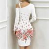 Women Plus Size Asymmetric Cold Shoulder White Red Vintage Floral Print Wrap Bodycon Midi Dress