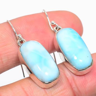Natural Republic Larimar Gemstone, ręcznie wykonany kolczyk ze srebra próby 925, 1,50 cala, u3i05