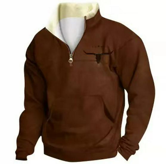 2025 Retro 3D Print Stand Collar Velvet Men's Hoodie for Autumn/Winter