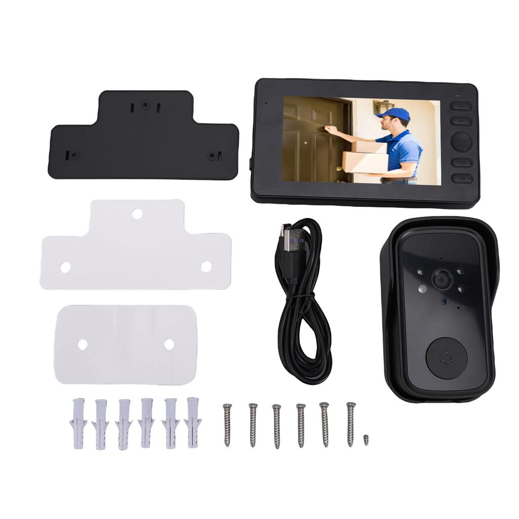 WLAN Video-Türklingel mit 4,3-Zoll-Display 1080P Weitwinkel-Fischaugenobjektiv Video-Türklingelkamera Gegensprechanlage mit
