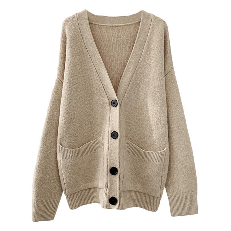 Women's Solid Color V-Neck Knit Cardigan for Spring and Autumn