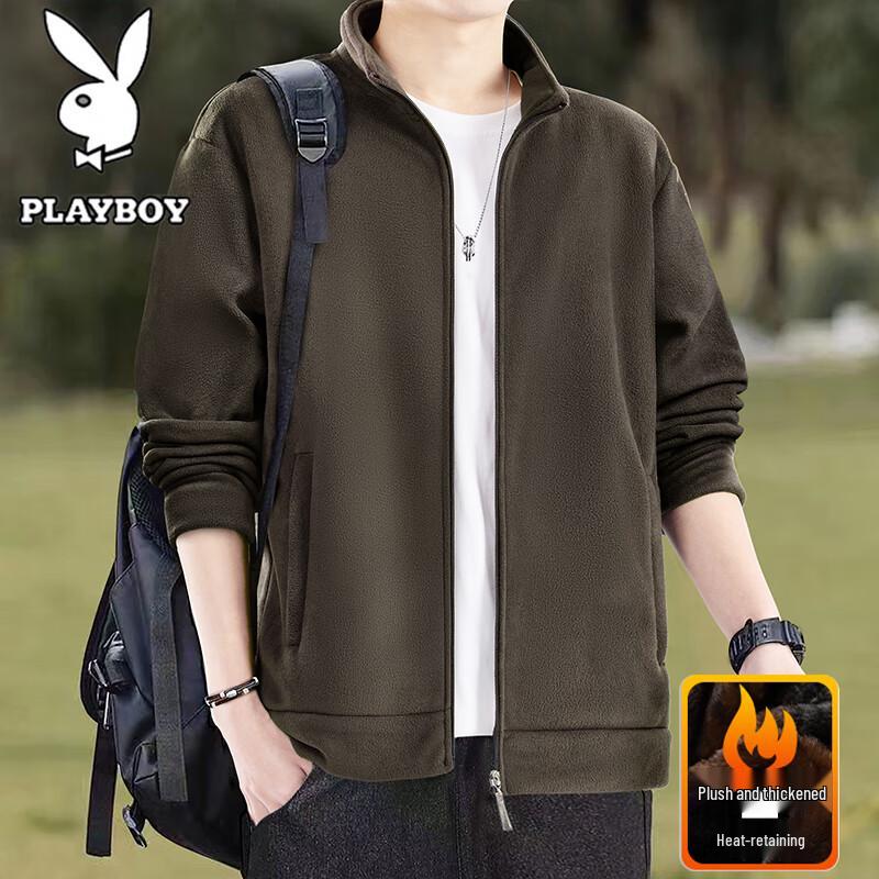 Playboy Men's Fleece-Lined Casual Baseball Collar Jacket
