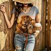 Sommer Buntes Tier 3D Muster Kurzarm T-Shirt Modisches Bequemes Oversized Atmungsaktives Damen V-Ausschnitt T-Shirt