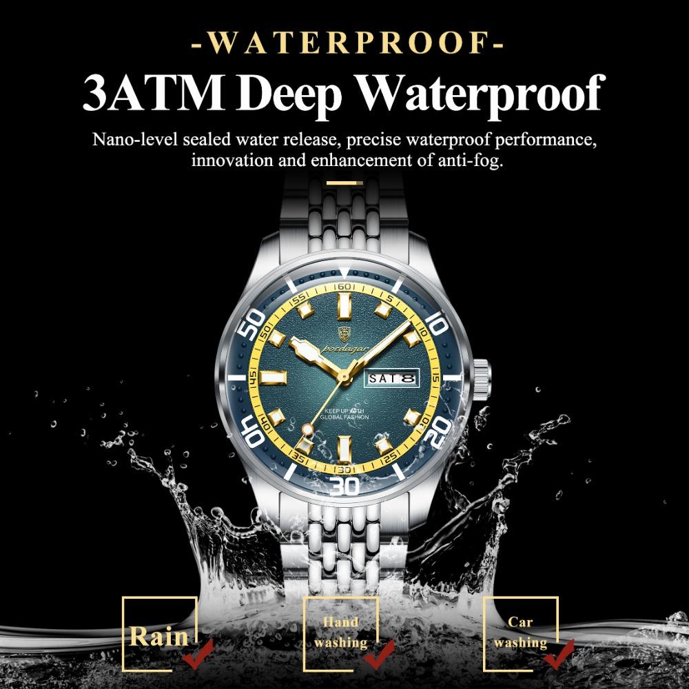 POEDAGAR Luxury Military Man Watch Casual Waterproof Luminous Date Week Men Watch Stainless Steel Quartz Men's Watches Reloj+Box